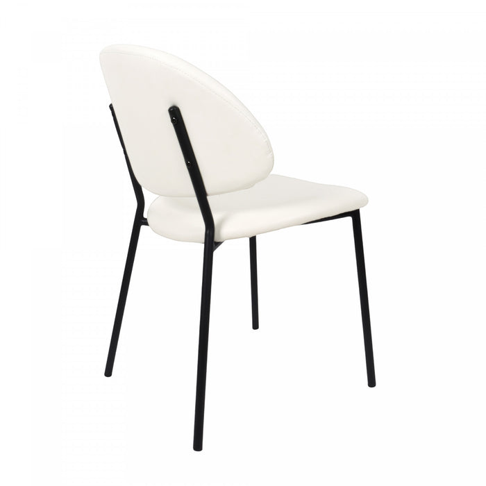 Chaise laterale contemporaine moderne en cuir vegetalien et metal Haven, ivoire - Lot de 4