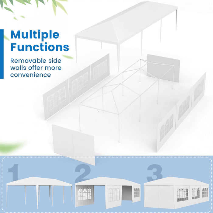 Tente De Reception 3x9x2,5m (h X I X L) Blanc Toile Impermeable Structure En Acier Galvanise Tonnelle Barnum 6 Fenetres 2 Portes Avec Zip