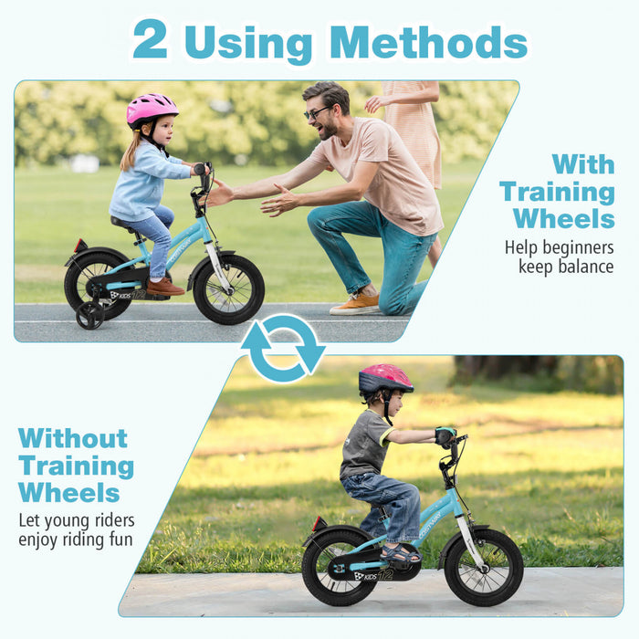Costway 12\" Velo Pour Enfants Pour Garcons Et Filles De 3 A 4 Ans Avec Reflecteurs De Frein A Main Reglables Bleu