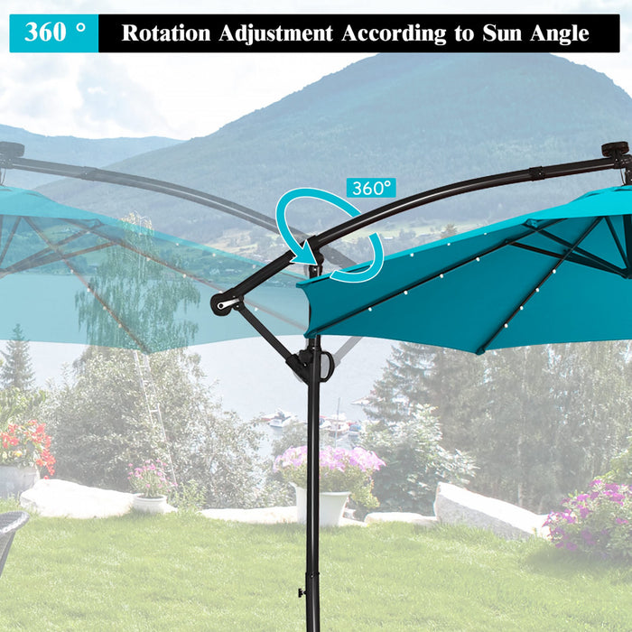 Costway Parasol deporte de patio de 10 pieds, alimente par energie solaire, LED, rotation a 360 degres, aluminium, turquoise