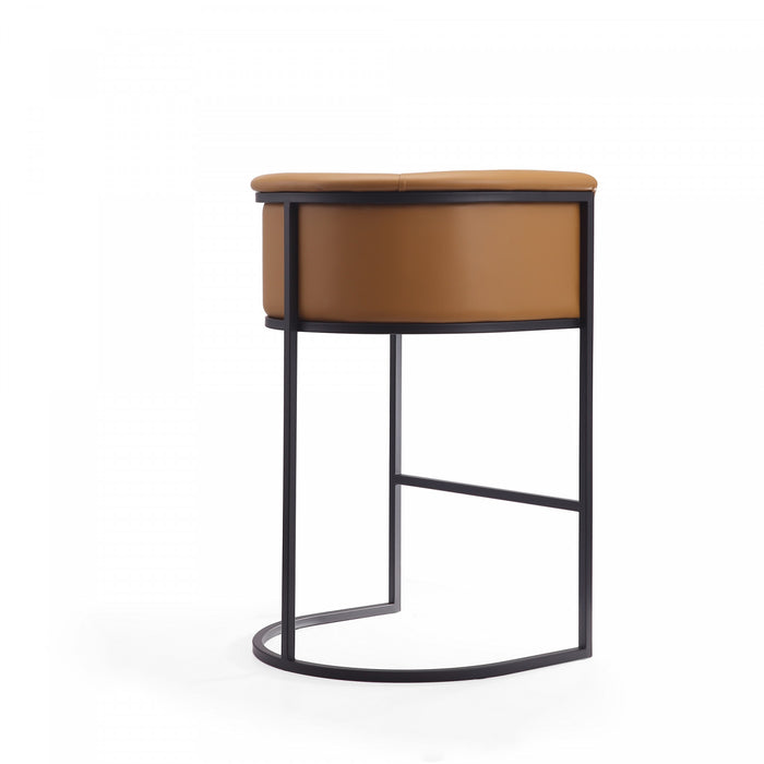 Tabouret de bar cosmopolite mi-siecle moderne en metal et tissu, coloris camel - Lot de 3