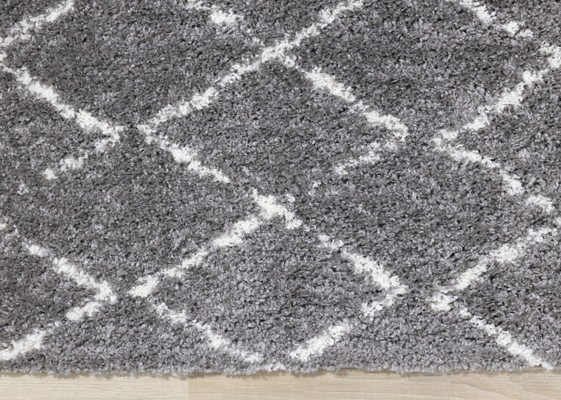 Tapis Taylor a poils longs diamants rustiques creme gris, 5'3\" x 7'7\"