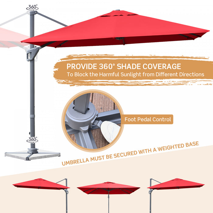 Costway Parasol cantilever 10x10 ft pour terrasse, aluminium, rotation 360°, inclinable, vin
