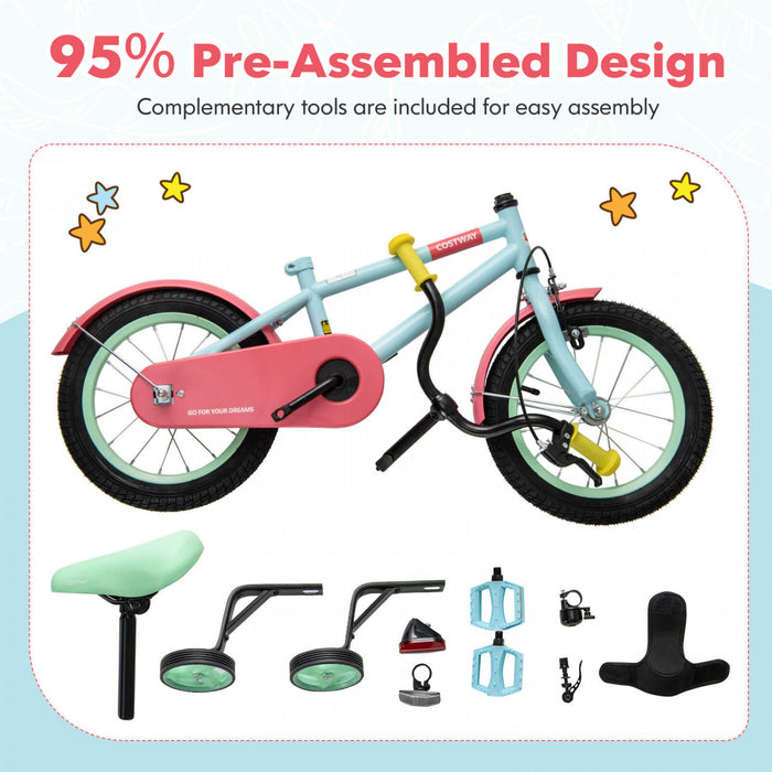 Costway 16\" Velo Pour Enfants Avec Guidon Reglable De Selle Roues D'entrainement Amovibles Frein A Main Rouge