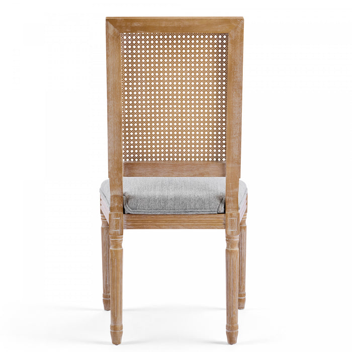 Oliver lot de 2 chaises de salle a manger en bois massif (hevea) avec assise rembourree, dossier en cannage et pieds canneles, gris