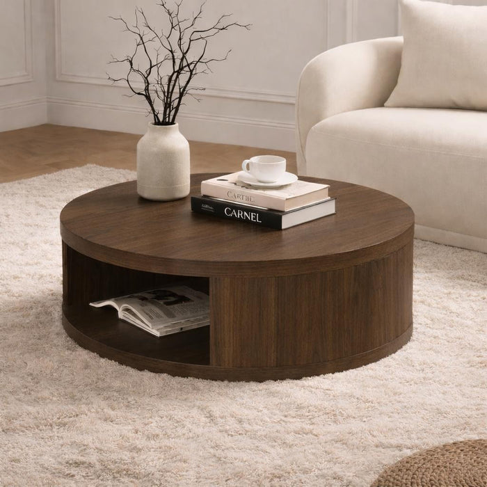 Table basse ronde contemporaine Alure 36\" en noyer