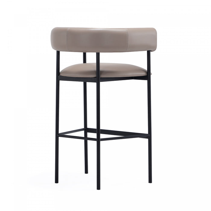 Tabouret de bar contemporain Onda en similicuir vegan et metal, coloris taupe