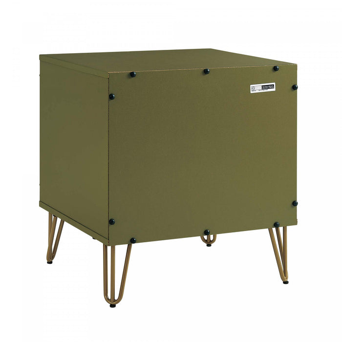 Table de nuit moderne Dumbo 20\" a cannelures en vert olive (1 tiroir)