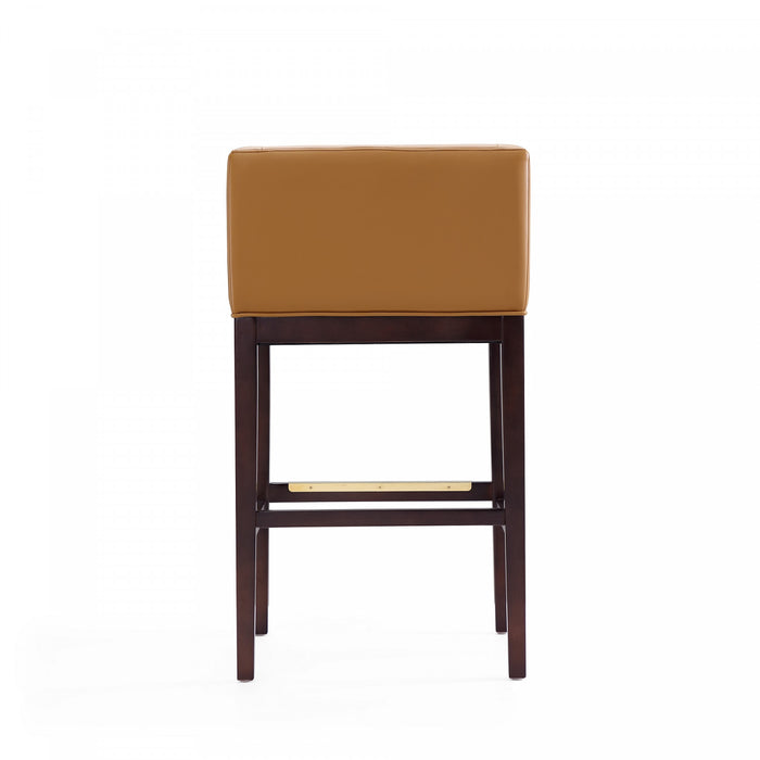 Tabouret de bar Kingsley style moderne du milieu du siecle en bois et tissu couleur camel - Lot de 2