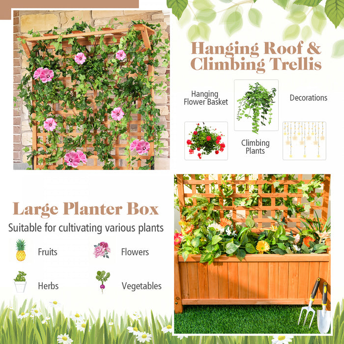 Costway A Eleve Le Conteneur Des Plantes D'escalade De La Boite Du Planteur De Lit De Jardin Avec Trellis & Toit Suspendu
