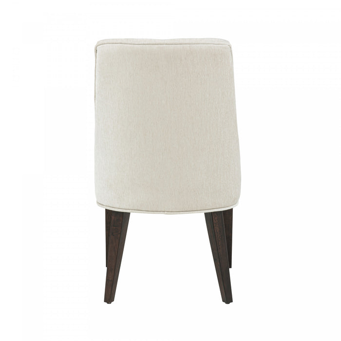 Chaise de salle a manger moderne en bois et chenille Beever, creme - Lot de 2