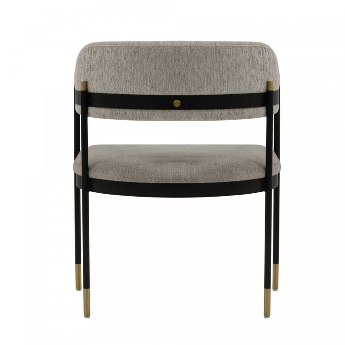 Fauteuil en metal moderne Lia avec revetement en chenille couleur pierre - Lot de 2