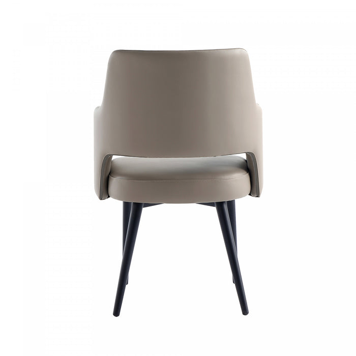 Fauteuil moderne Tremont en cuir vegetalien avec accoudoirs en metal, taupe - Lot de 2