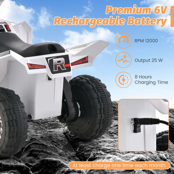 Costway Enfants Rouler Sur Atv 4 Roues Quad Jouet Voiture 6v Alimente Par Batterie Jouet Motorise Blanc