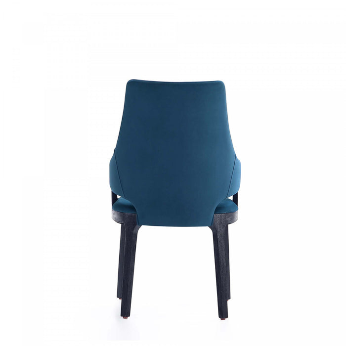 Chaise de salle a manger moderne en bois Kara avec revetement bleu