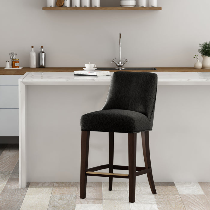 Tabouret de comptoir moderne Beever en bois et chenille, coloris noir