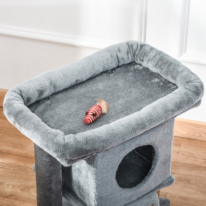 Pawhut Arbre A Chat, Petite Tour Pour Chat Avec Perchoir, Arbre A Chat, Condo Pour Chat, Balle Jouet Pour Chaton, Utilisation En Interieur, Gris