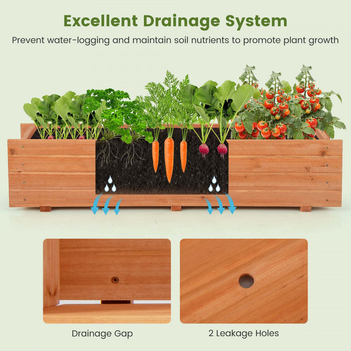Boite De Planteur Rectangulaire En Bois De Lit De Jardin Eleve Costway Avec 2 Trous De Drainage En Exterieur