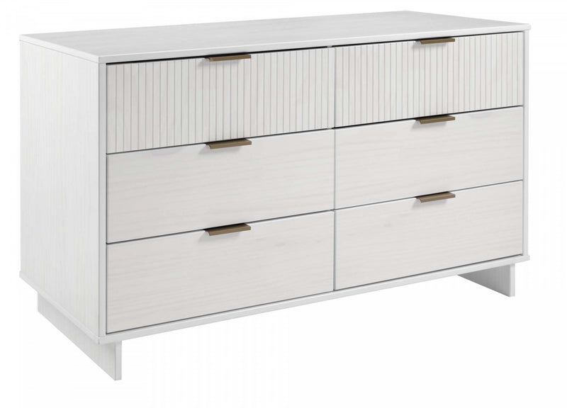 Commode Granville Moderne 55\" en blanc (6 tiroirs)