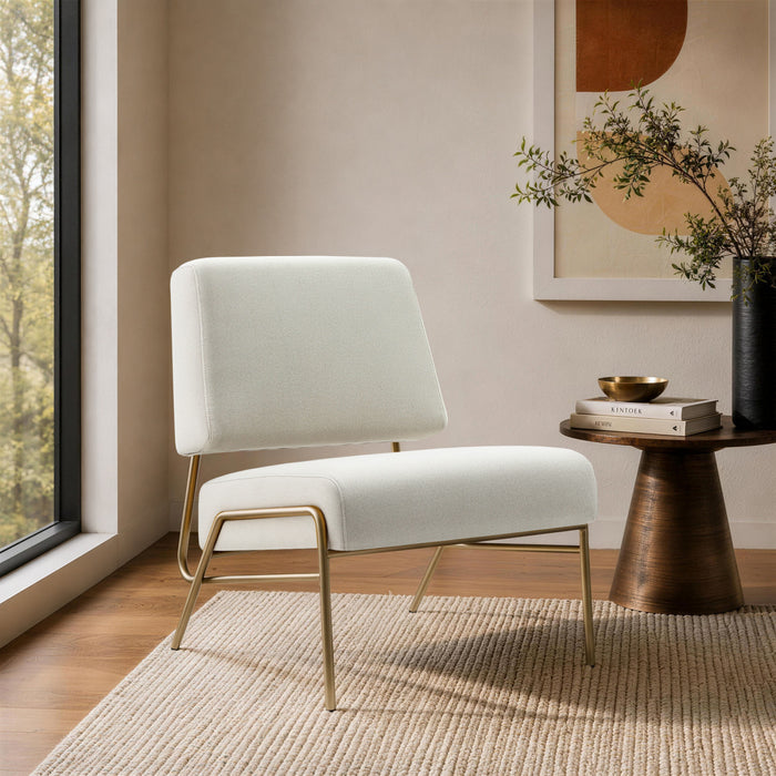 Fauteuil lounge contemporain moderne en metal et tissu Serenity, coloris ecru