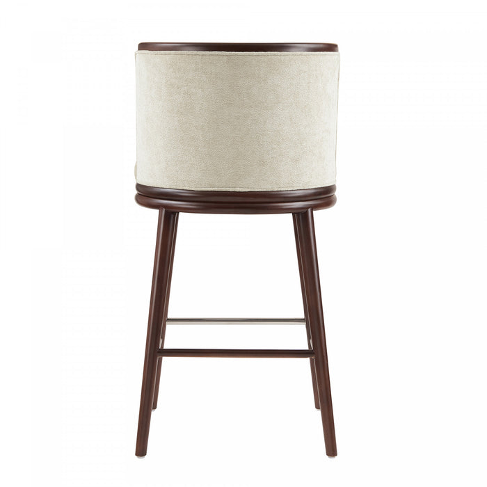 Tabouret de bar moderne en bois et tissu creme Evalyn - Lot de 2