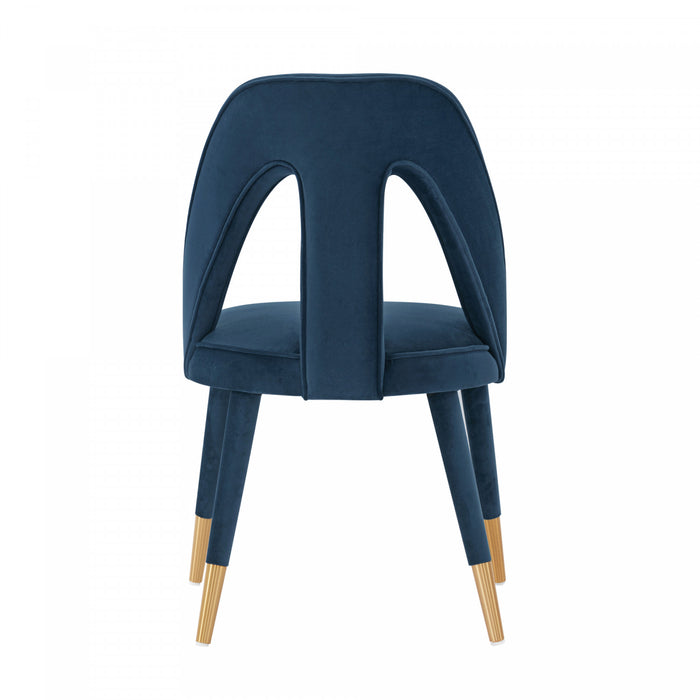 Chaise de salle a manger moderne Neda en velours bleu nuit - Lot de 2