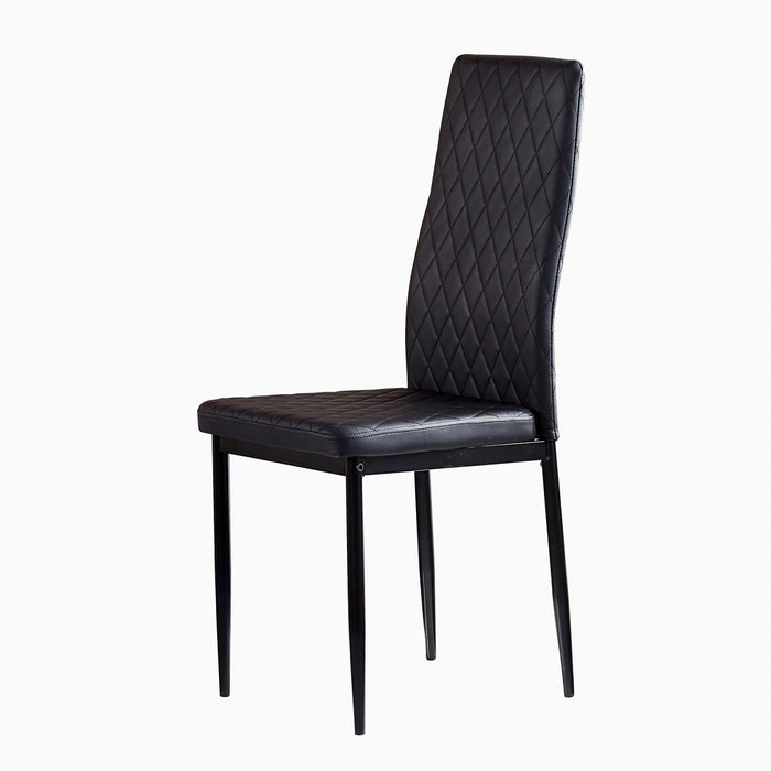 Ensemble de chaises de salle a manger modernes Ava avec motif de grille en diamant (lot de 6), cuir ignifuge et cadre en metal, noir
