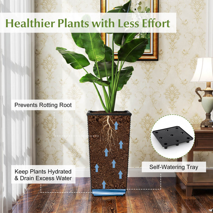 Costway 23 \"planteurs Hauts Ensemble De 2 Pot De Plante En Mousse De Rattan Pot D'arbre Auto-arrosant Noir
