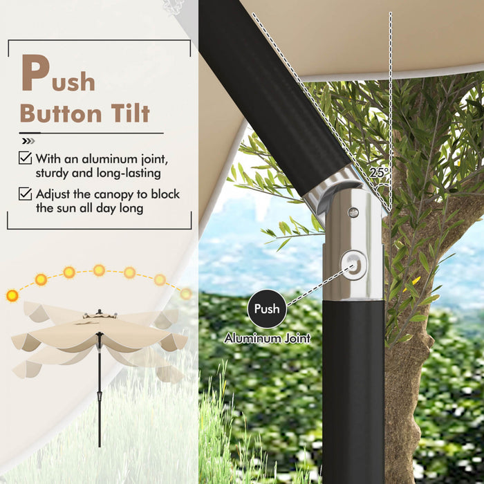 Parasol de patio Costway 9 pieds a deux niveaux de style marche avec manivelle et 8 baleines, beige