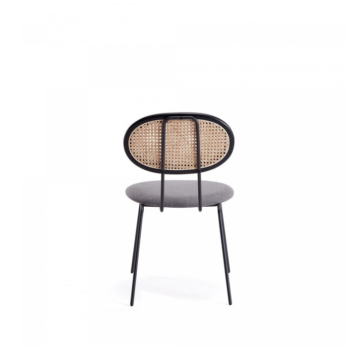 Chaise de salle a manger Jardin Industry Chic avec dossier en cannage et assise rembourree, noir et gris - Lot de 4
