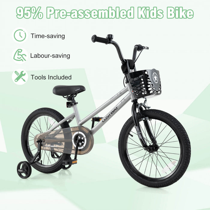 Costway 16\" Velo Pour Enfants Avec Roues D'entrainement Guidon Reglable Et Frein A Main De Siege Argent