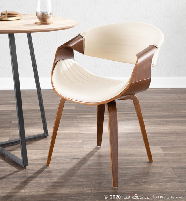 Chaise d’appoint de salle à manger moderne du milieu du 20e siècle Symphony en similicuir - noyer et crème