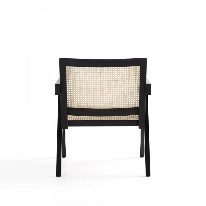 Fauteuil d’appoint industriel chic Hamlet avec dossier en cannage, bois noir et naturel – Lot de 2