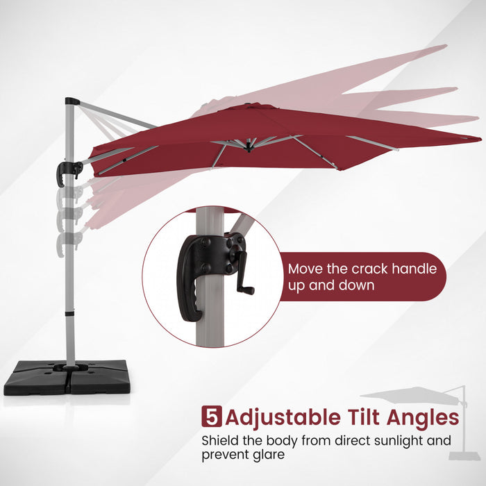 Costway Parasol d'exterieur a bras articule 10 pieds en aluminium suspendu deporte, avec rotation a 360° Rouge