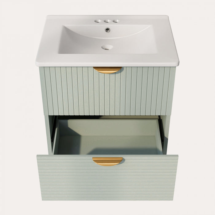 Meuble de salle de bain mural moderne Hugo 48 pouces avec tiroirs, vert