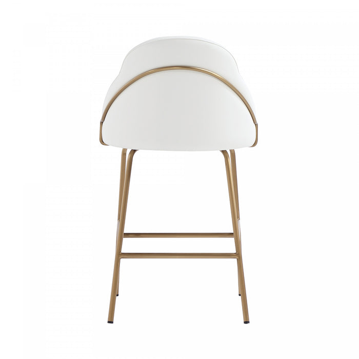 Tabouret de comptoir moderne en metal et tissu Gracie, blanc et or - Lot de 2