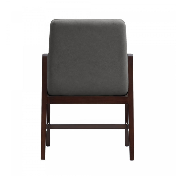 Fauteuil moderne Stella en velours avec accoudoirs en bois, graphite - Lot de 2