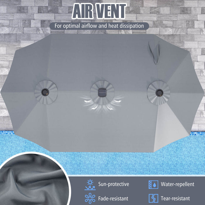 Costway Parasol de patio extra-large de 15,5 pieds avec lumieres solaires LED et 12 baleines robustes gris