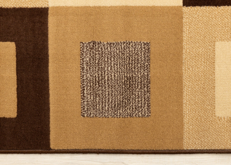 Tapis Florence a carreaux superposes marron et beige, 5'3\" x 7'5\"
