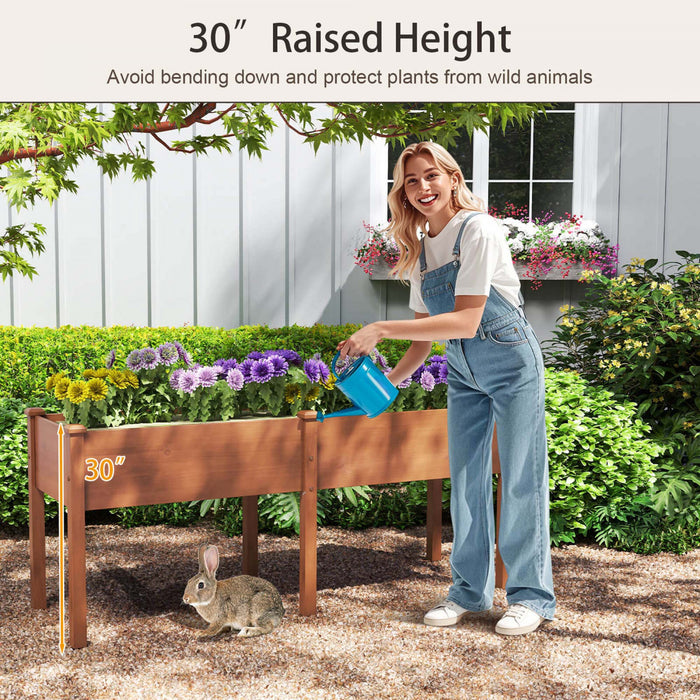 Costway Souleve Lit De Jardin Eleve Boite De Planteur De Bois D'sapin Avec 2 Grandes Zones De Plantation Marron