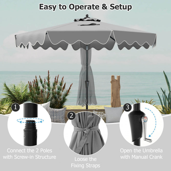 Costway Parasol de patio de 9 pieds a 2 niveaux, parasol de table de marche avec toile protectrice solaire gris