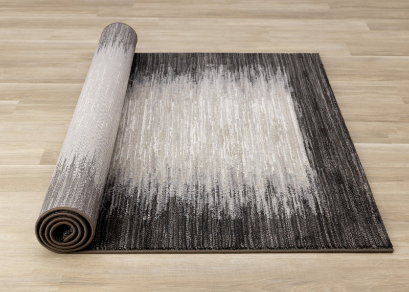 Carpette dense Amelia noire et beige à motif de bordure - 5 pi 3 po x 7 pi 7 po