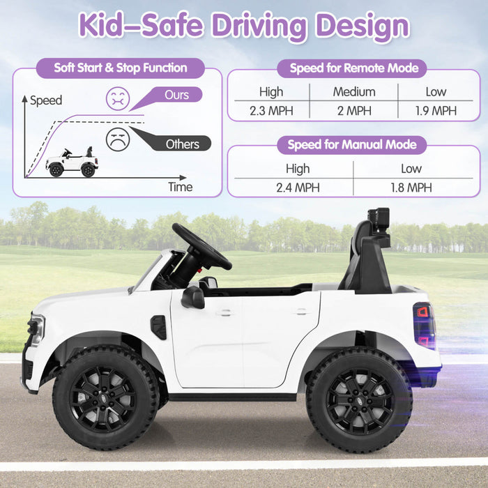 Costway 12v Autorise Ford Ranger Enfants Rouler Sur Voiture Avec Panier De Stockage A Telecommande Blanc