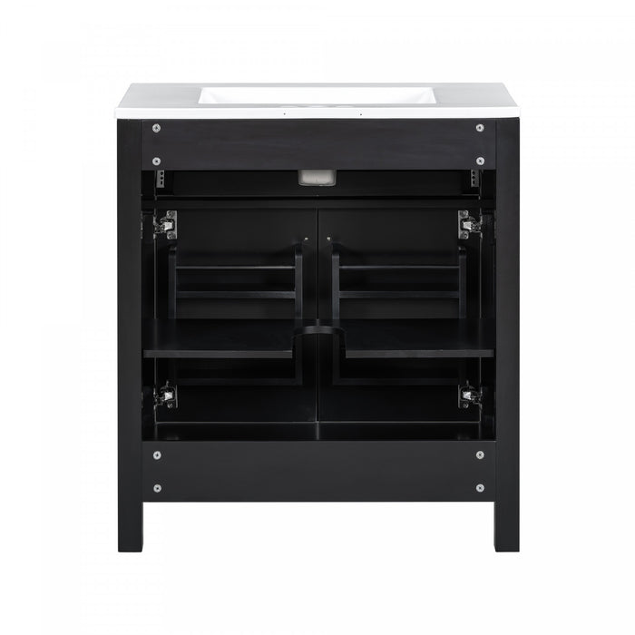 Meuble de salle de bain moderne Baker 30 pouces avec lavabo ceramique et rangement, noir