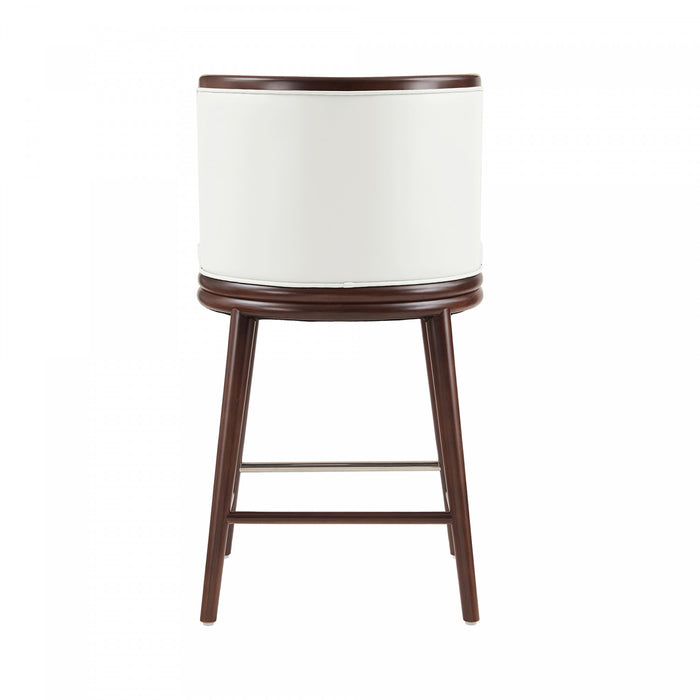 Tabouret de comptoir moderne en bois avec revetement en tissu blanc Evalyn