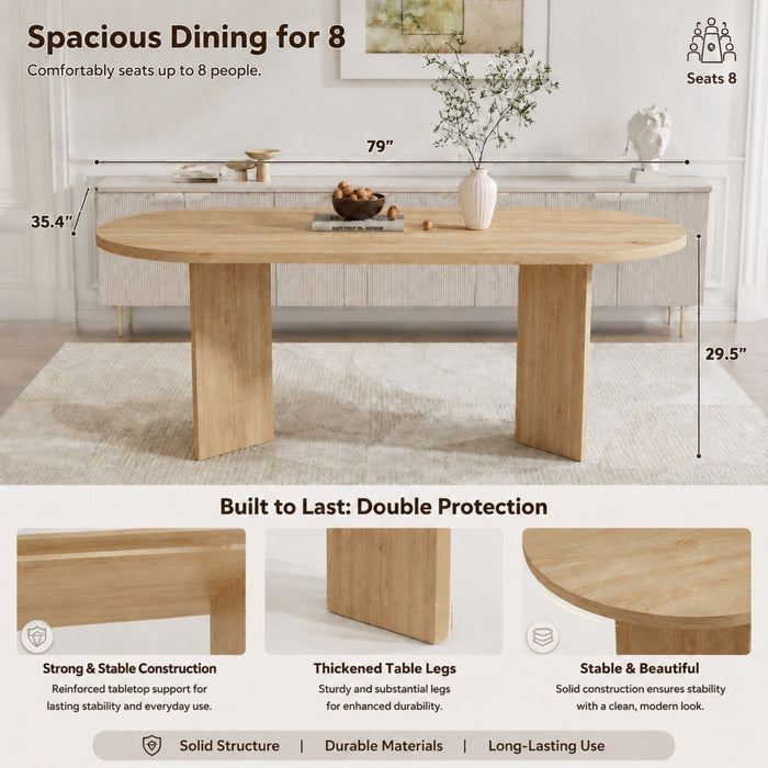 Ovalux Table a Manger Ovale Moderne 79 po avec Base a Double Piedestal et Finition Bois, Chene