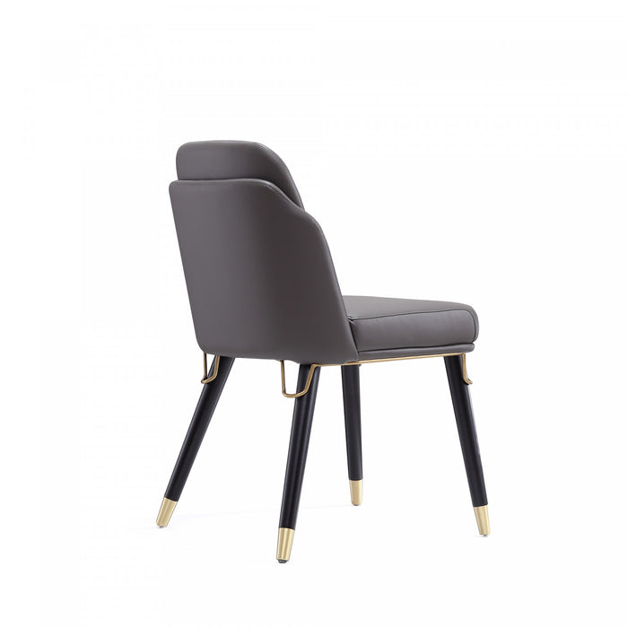 Chaise de salle a manger moderne Estelle en cuir vegetalien et bois, graphite - Lot de 2