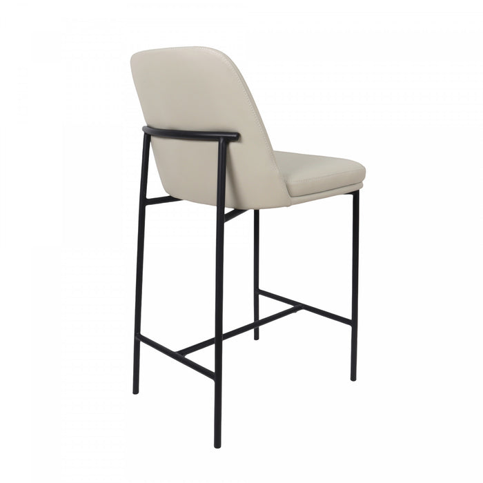 Tabouret de comptoir contemporain Loft en cuir vegetalien et metal, gris pierre - Lot de 2