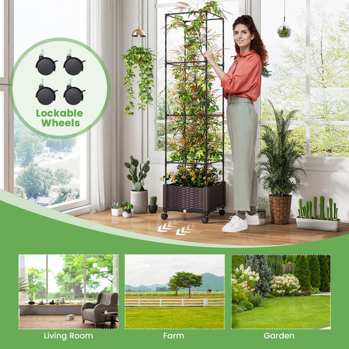 Costway 1 Pcs 67\" Planter Souleve Lit De Jardin Avec Planter Box & Trellis Hauteur Reglable