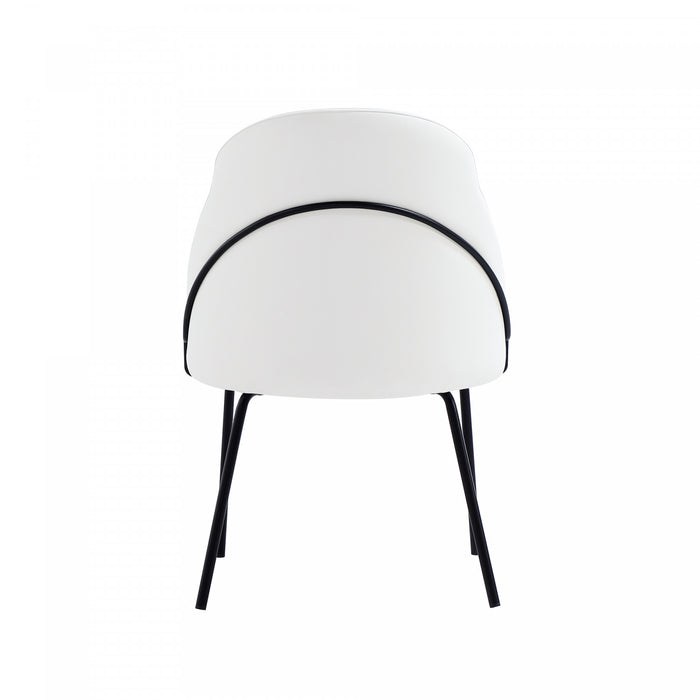 Chaise de salle a manger moderne Gracie en cuir vegetalien et metal, blanc et noir - Lot de 2
